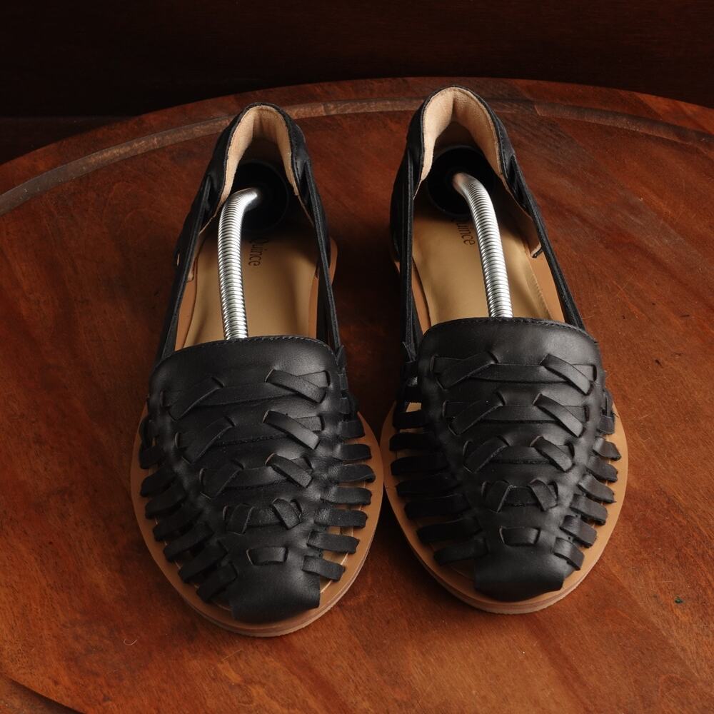 Quince Black Woven Leather Slip-On Flats - Picture 2 of 13